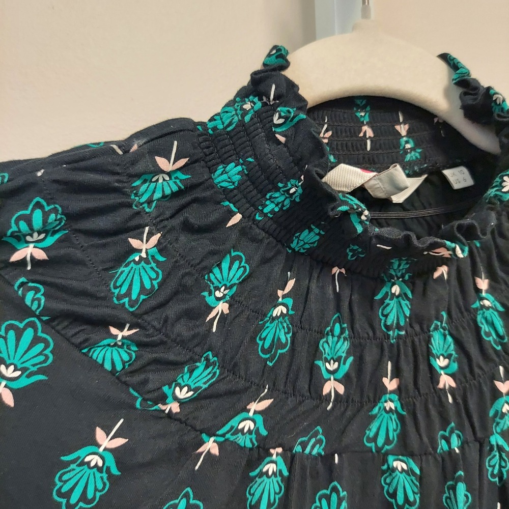 Boden Smocked High Neck‎ Top Floral Blouse US 6 Bohemian Artsy Maximalist - Picture 3 of 9